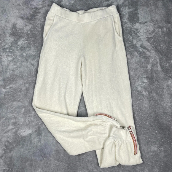 Anthropologie Sweatpants Womens Small Cream Sundry Faux Sherpa Ankle Zipper - Picture 6 of 11
